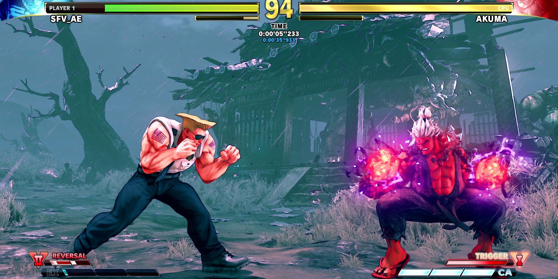 Guile faces off against Shin Akuma in the arcade mode of Street Fighter V Arcade Edition