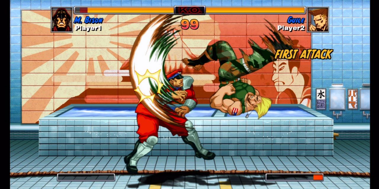 Guile performs is somersault Flash kick in Super Street Fighter II Turbo HD Remix