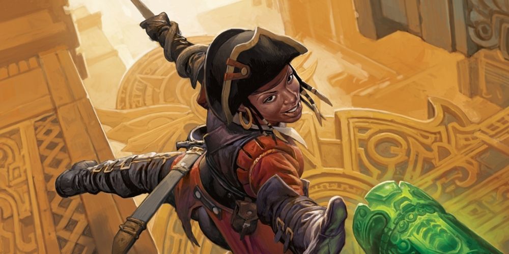 Swashbuckler Rogue reaching for treasure in DnD 5e