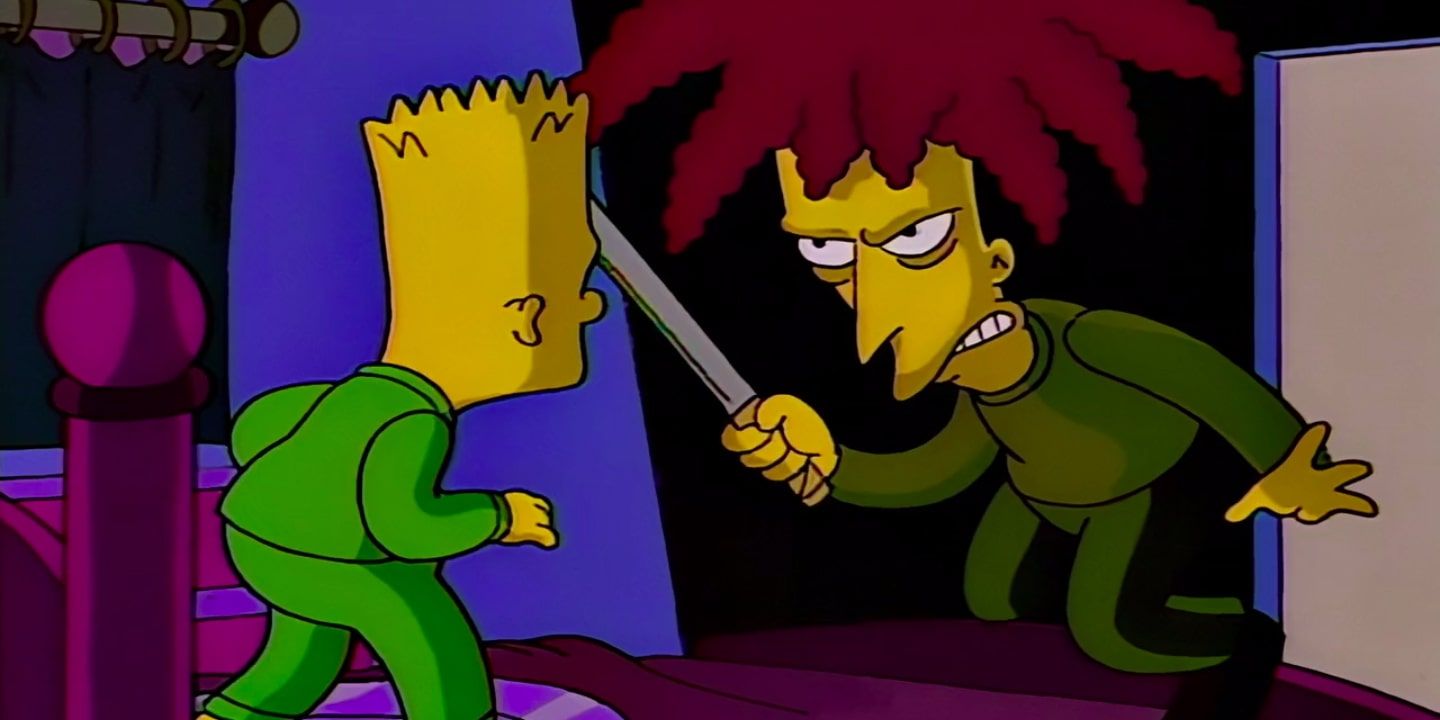Sideshow Bob threatening Bart Simpson with a knife in 'Cape Feare'