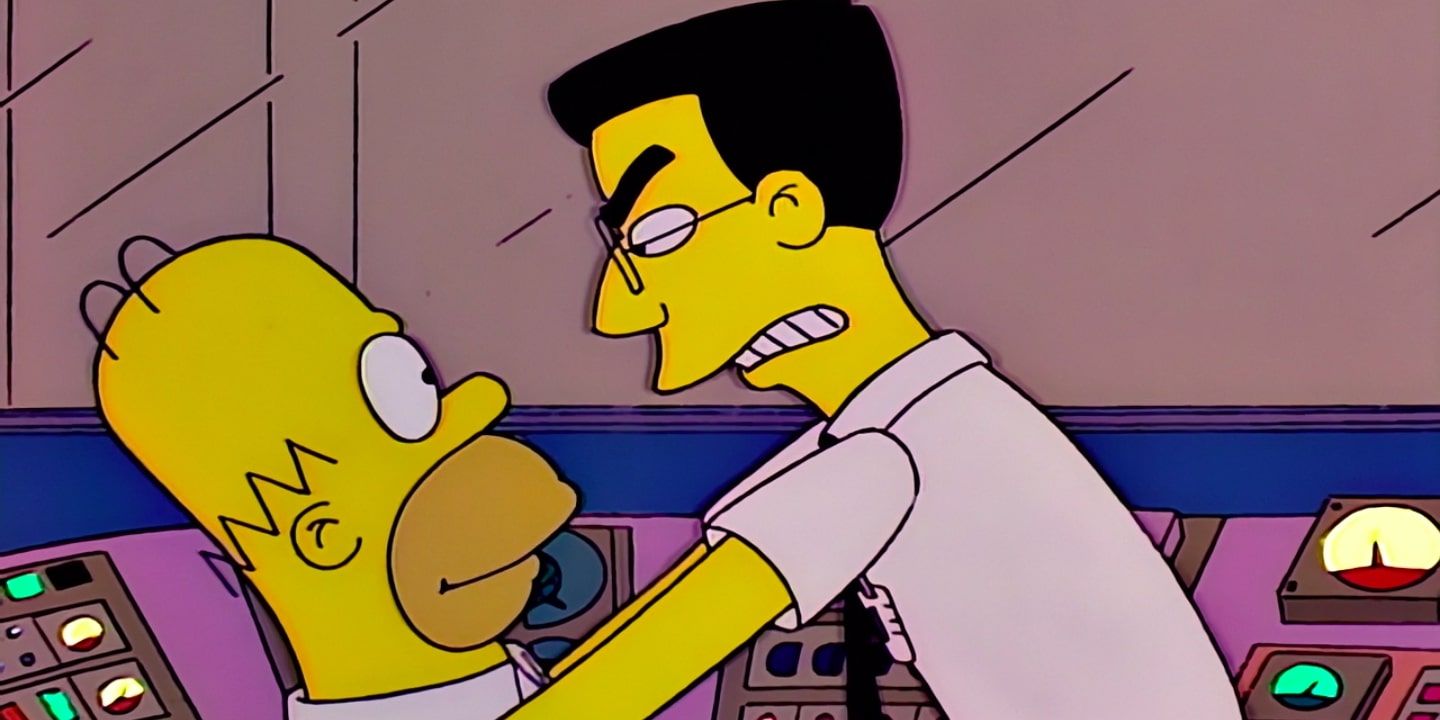 Frank Grimes confronts Homer Simpson in the Simpsons episode 'Homer's Enemy'