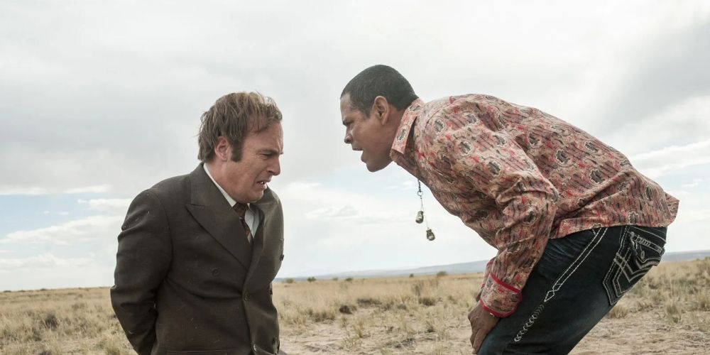 Tuco Salamanca yelling at a kneeling Jimmy McGill in Better Call Saul