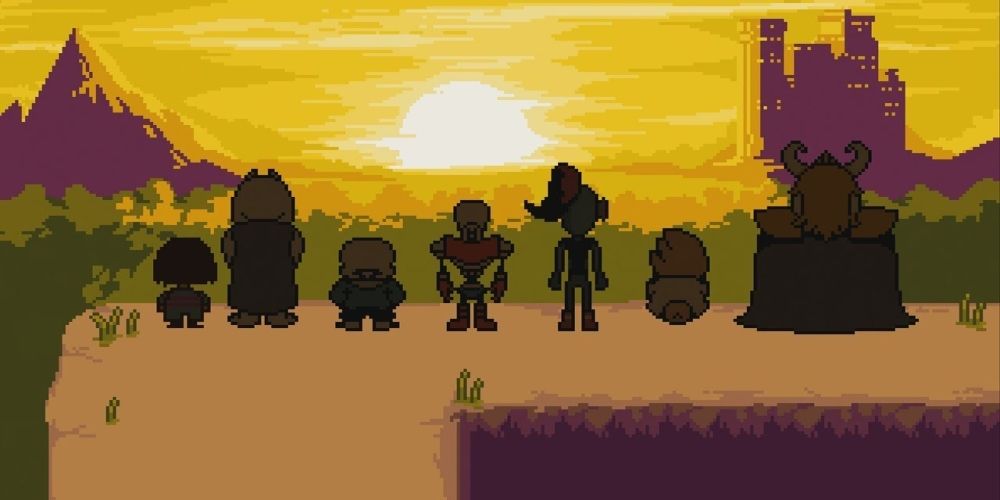 The monsters watching the sun above ground in Undertale's True Pacifist ending