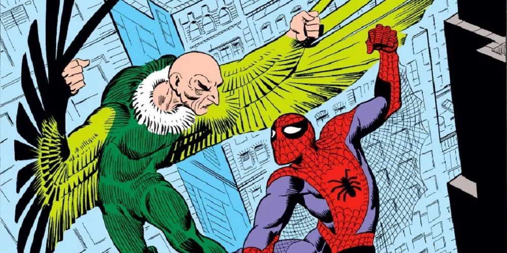 Marvel Comics' Vulture battling Spider above the city