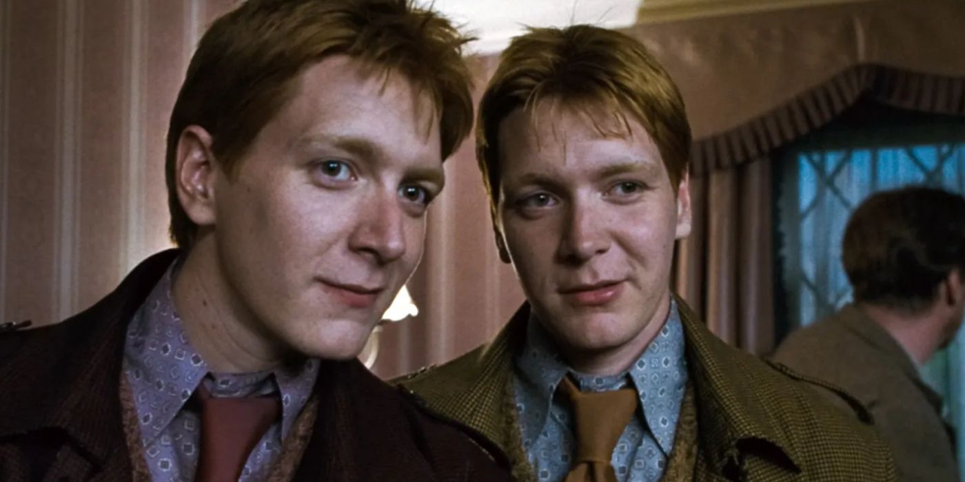 Fred and George Weasley share a smirk in Harry Potter and the Deathly Hallows Part 1