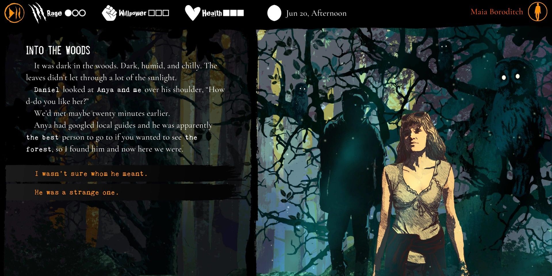 Maia explored a spooky forest in Werewolf: The Apocalypse - Heart of the Forest
