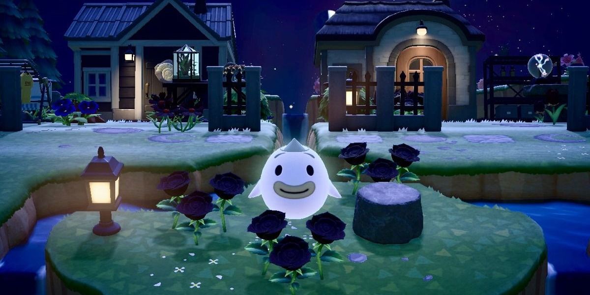 Wisp the ghost from Animal Crossing: New Horizons roaming on the island.