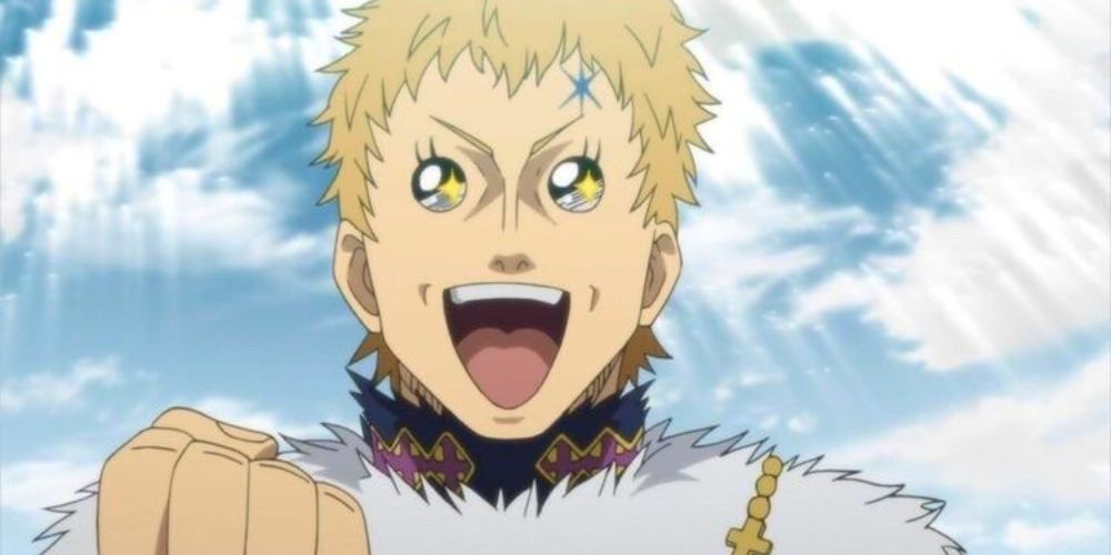 Wizard King Julies with starry eyes and huge smile in Black Clover