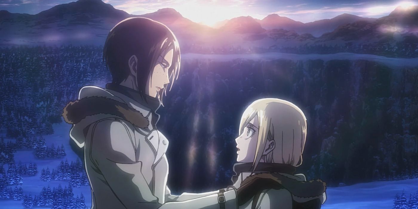 Ymir and Christa making their promise in Attack On Titan.