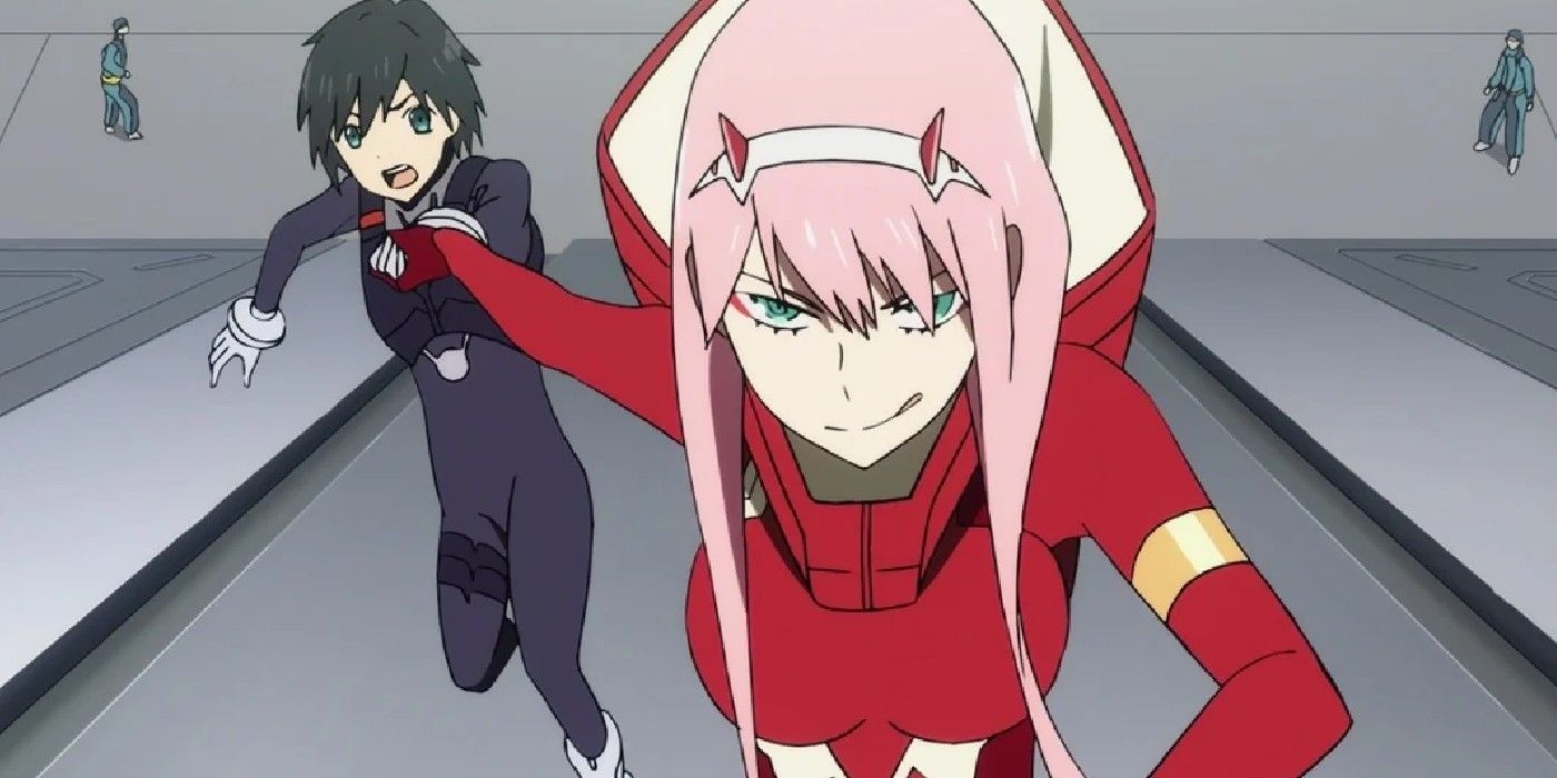 Zero Two drags Hiro in Darling In The FranXX.