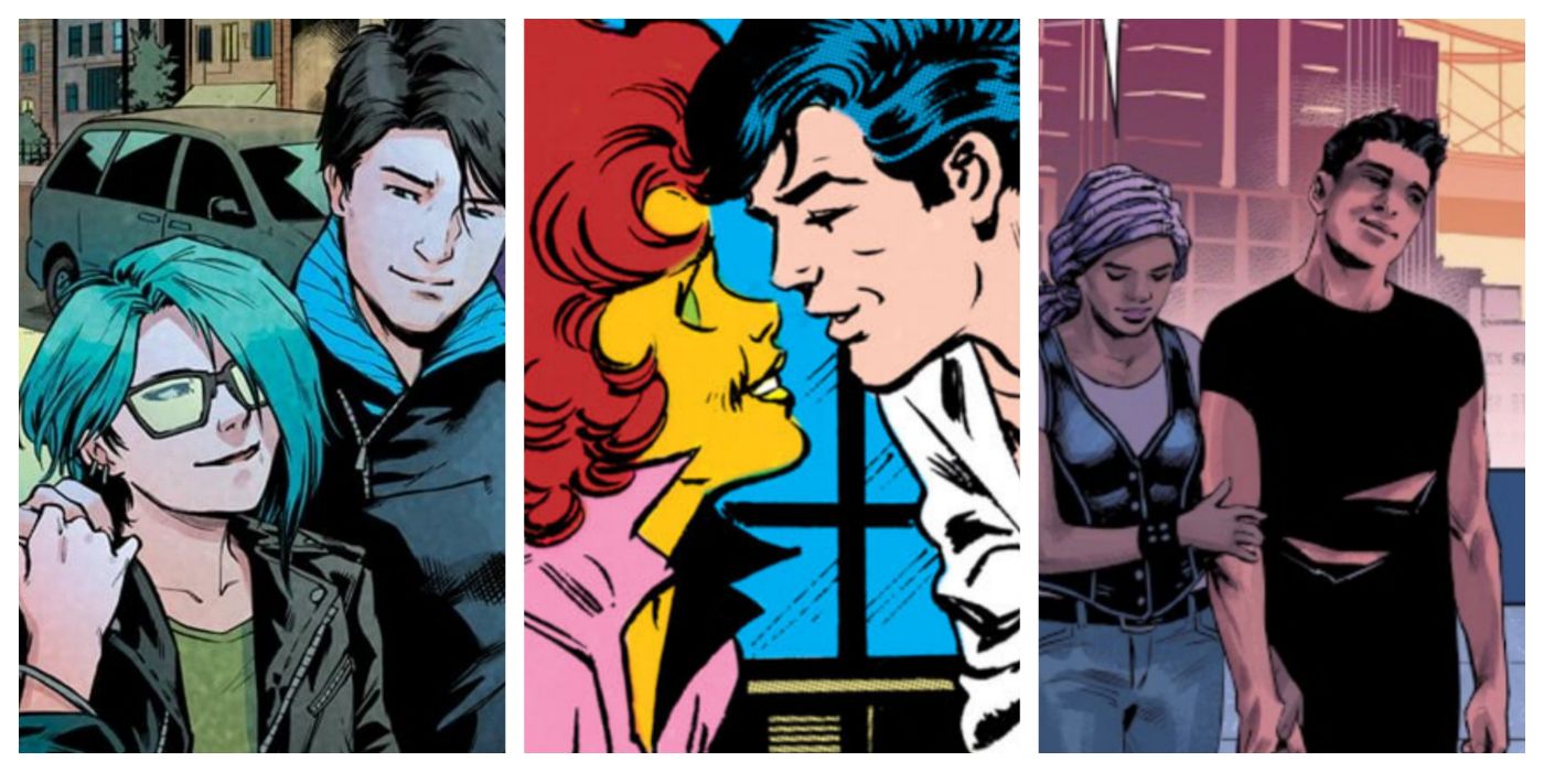 Article: DC Comics: Nightwing, aka Dick Grayson's romances ranked. Image: Three images side by side from the comics with Dick Grayson's various love interests.
