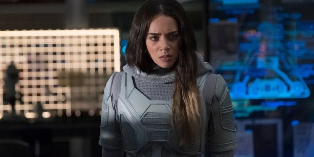 Ava Starr as Ghost looking concerned in the MCU
