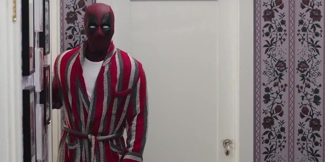Deadpool in the post credits scene for his first movie wearing a bathrobe