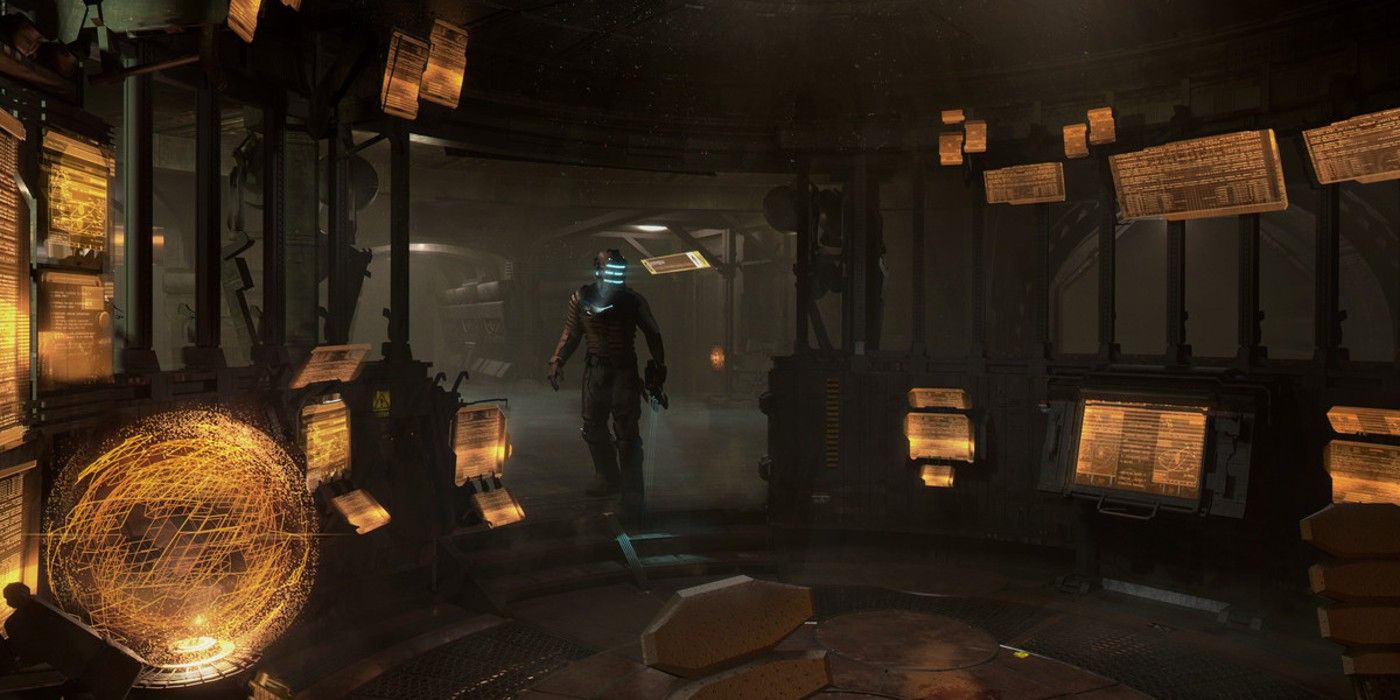 Isaac Clarke carefully exploring the control room in Dead Space