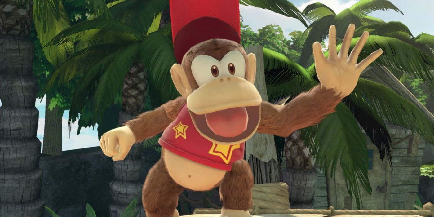 Diddy Kong acenando em Super Smash Bros Ultimate.