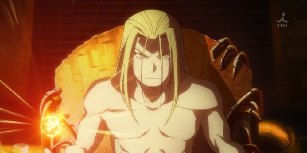 Father from Fullmetal Alchemist: Brotherhood glaring and holding a ball of light.