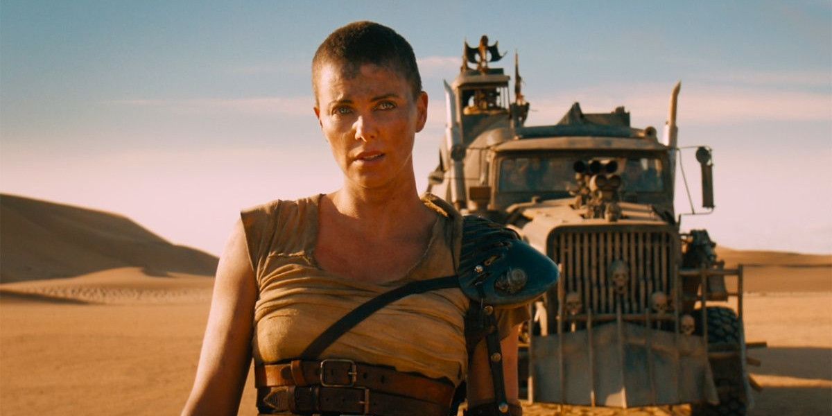 Furiosa in front of the truck in Mad Max: Fury Road.