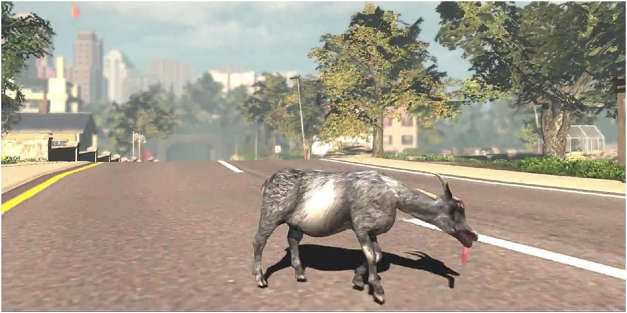 The goat in Goat Simulator stands in the middle of an empty street