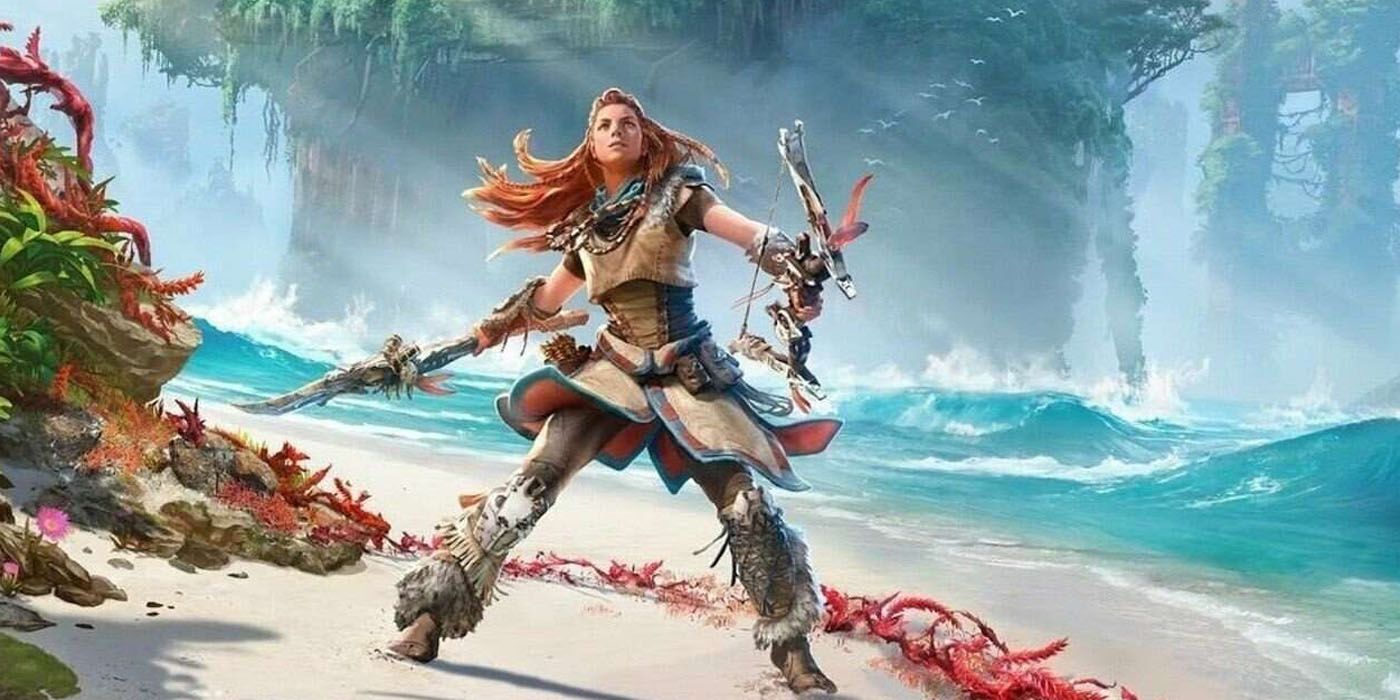Aloy in Horizon Forbidden West holding a bow and a dagger.
