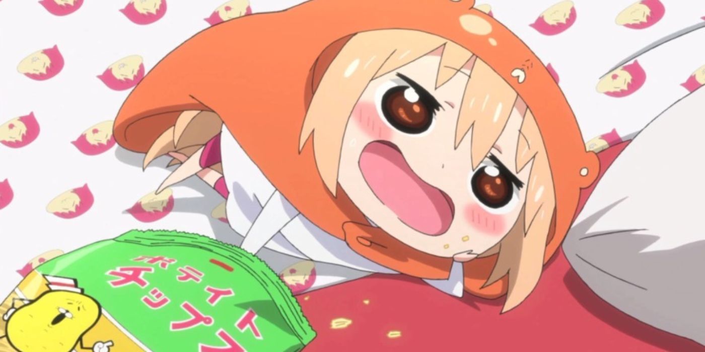 Umaru Doma from Himoutu Umaru-Chan Lying on Bed Eating Chips