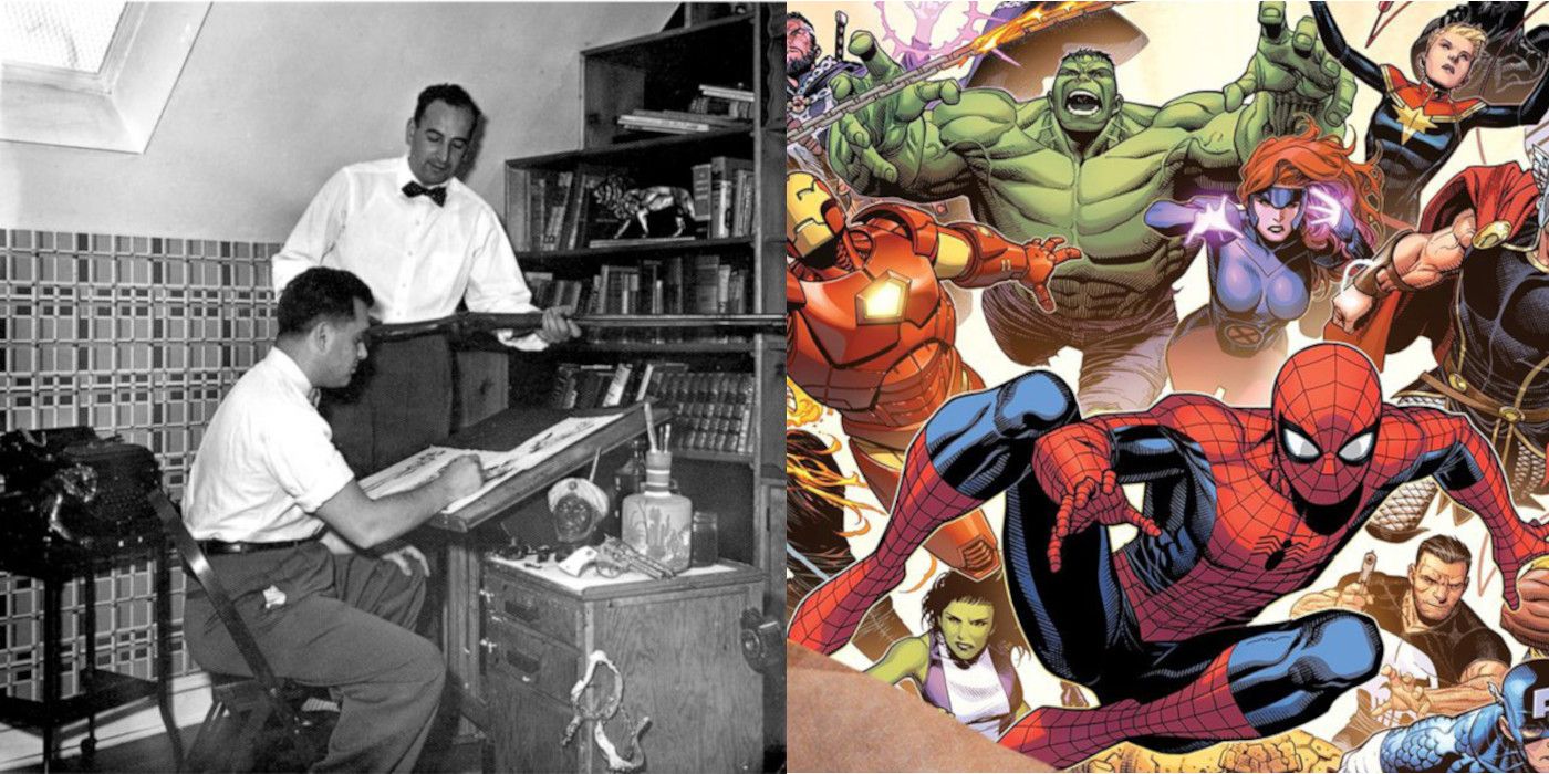 jack kirby writing comics next to iconic marvel characters