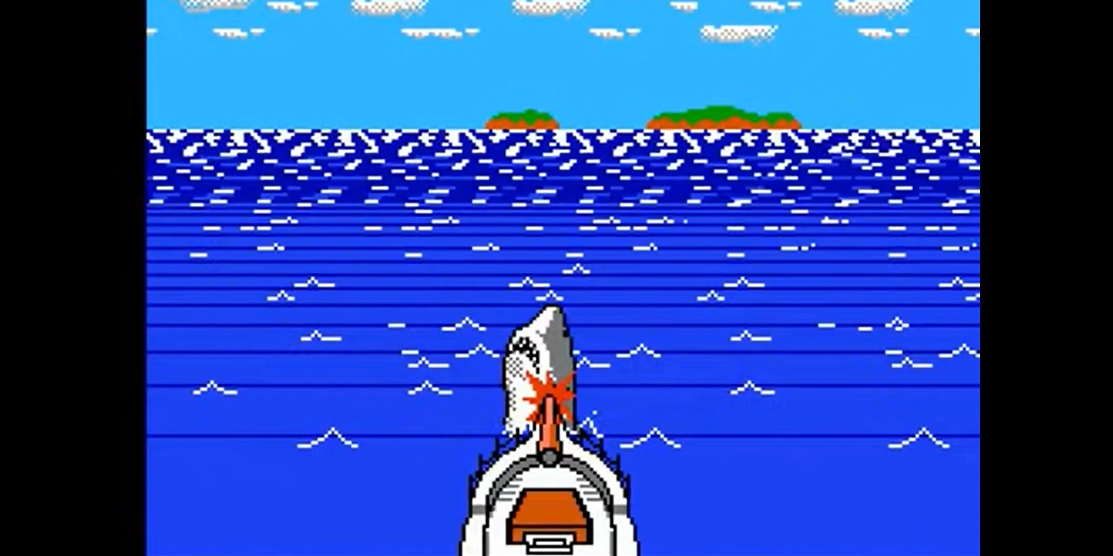 Attacking the titular shark in Jaws for the NES