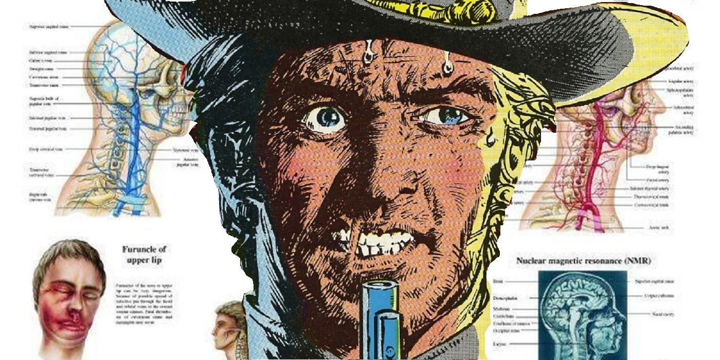 Jonah Hex With A Gun On His Chin, In Front Of A Medical Chart