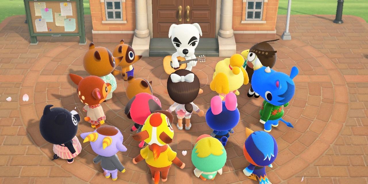 KK Slider se apresentando para os moradores em Animal Crossing: New Horizons
