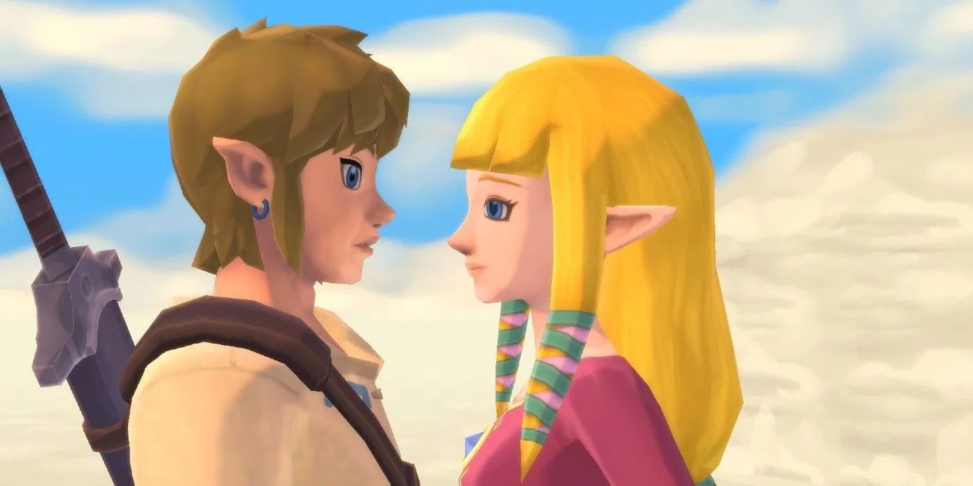 Link and Zelda get up close in Skyward Sword