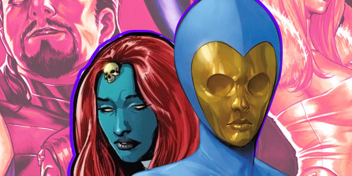Marvel's Mystique and Destiny standing together with a background of other X-Men characters