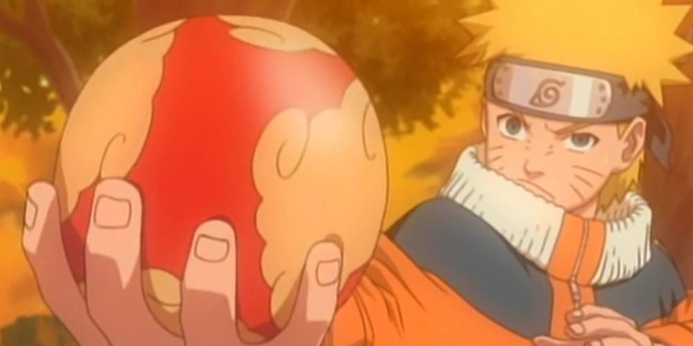 Naruto practices with a water balloon for Rasengan in Naruto.