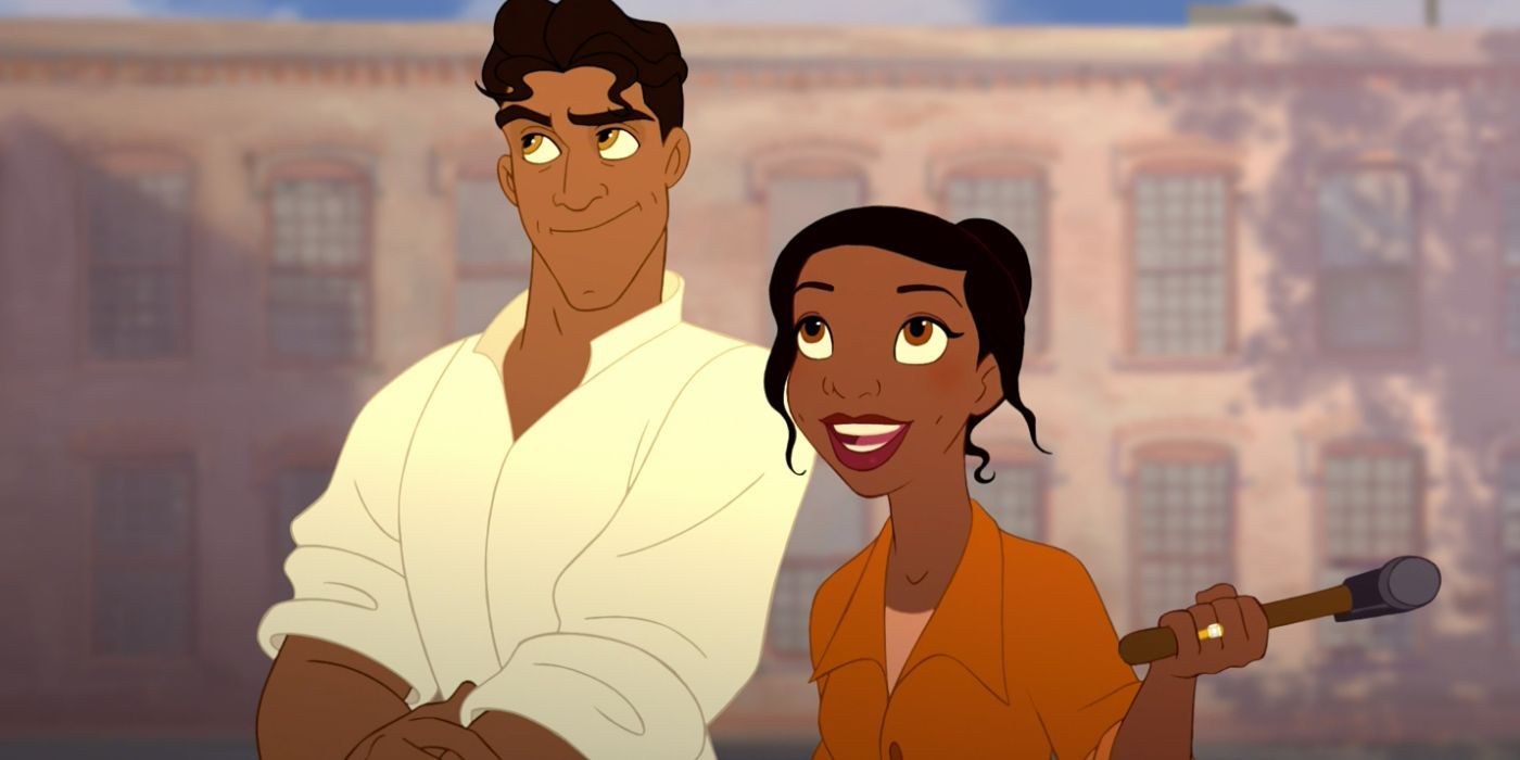 Prince Naveen and Tiana with a hammer in The Princess and the Frog.