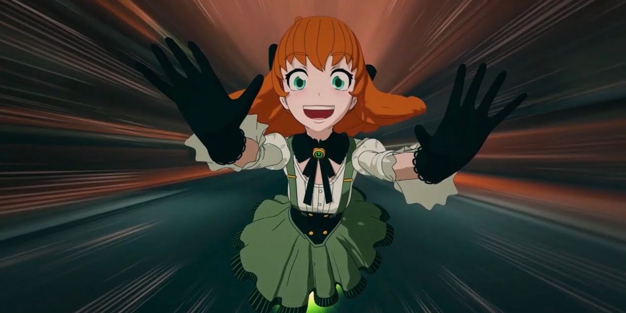 Penny from RWBY about to hug Ruby