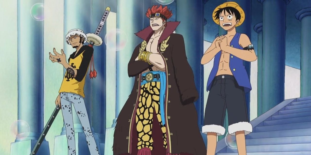 Monkey D.Luffy, Trafalgar D. Law, and Eustass Kid during the Saobody Archipelago arc in One Piece