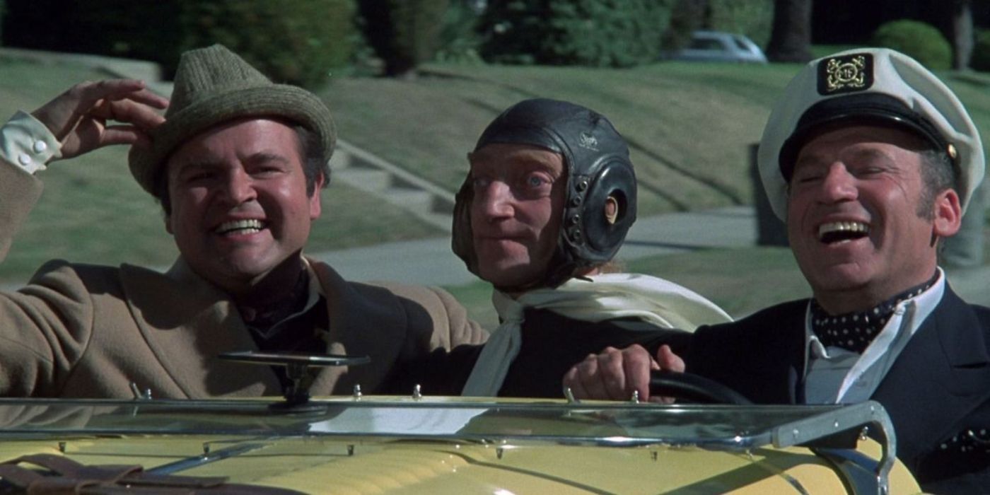 Filme mudo de Mel Brooks - imagem de personagens juntos em um carro