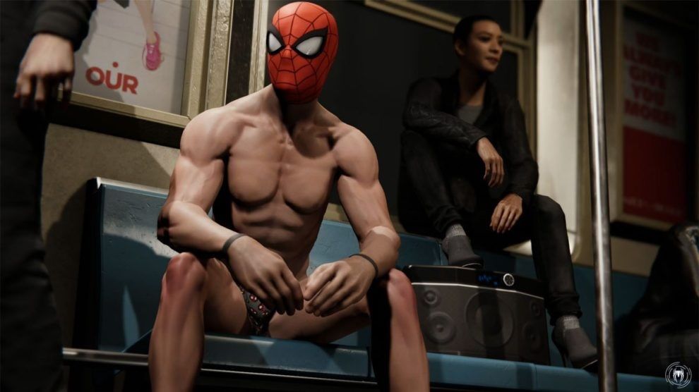 Spider-Man rides the subway in his underwear in Spider-Man PS4