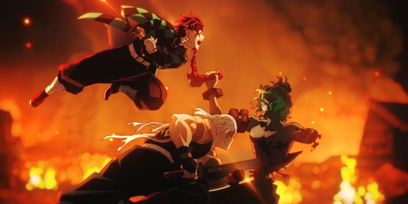 Demon Slayer's Tanjiro and Tengen fight against Gyutaro in the Entertainment District
