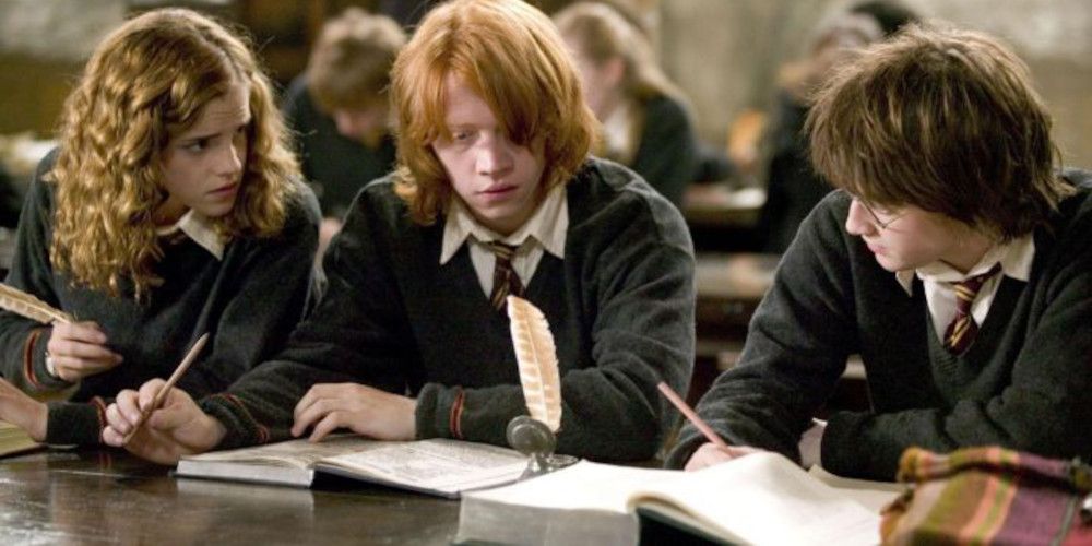 the golden trio in harry potter during class