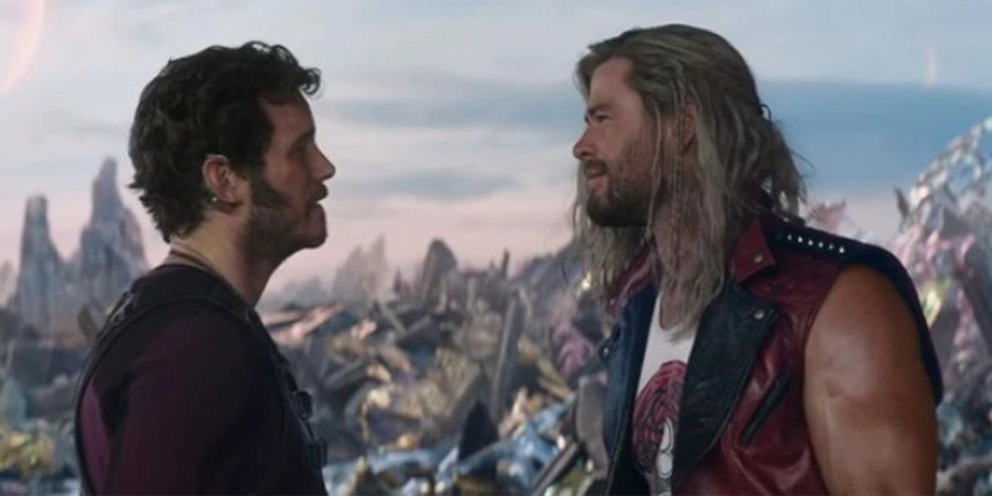 Thor talking to Peter Quill in Thor: Love and Thunder.