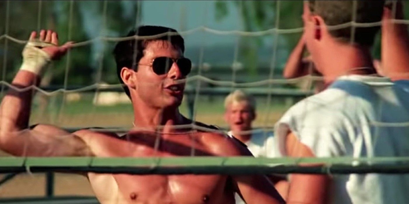 Maverick playing beach volleyball in Top Gun