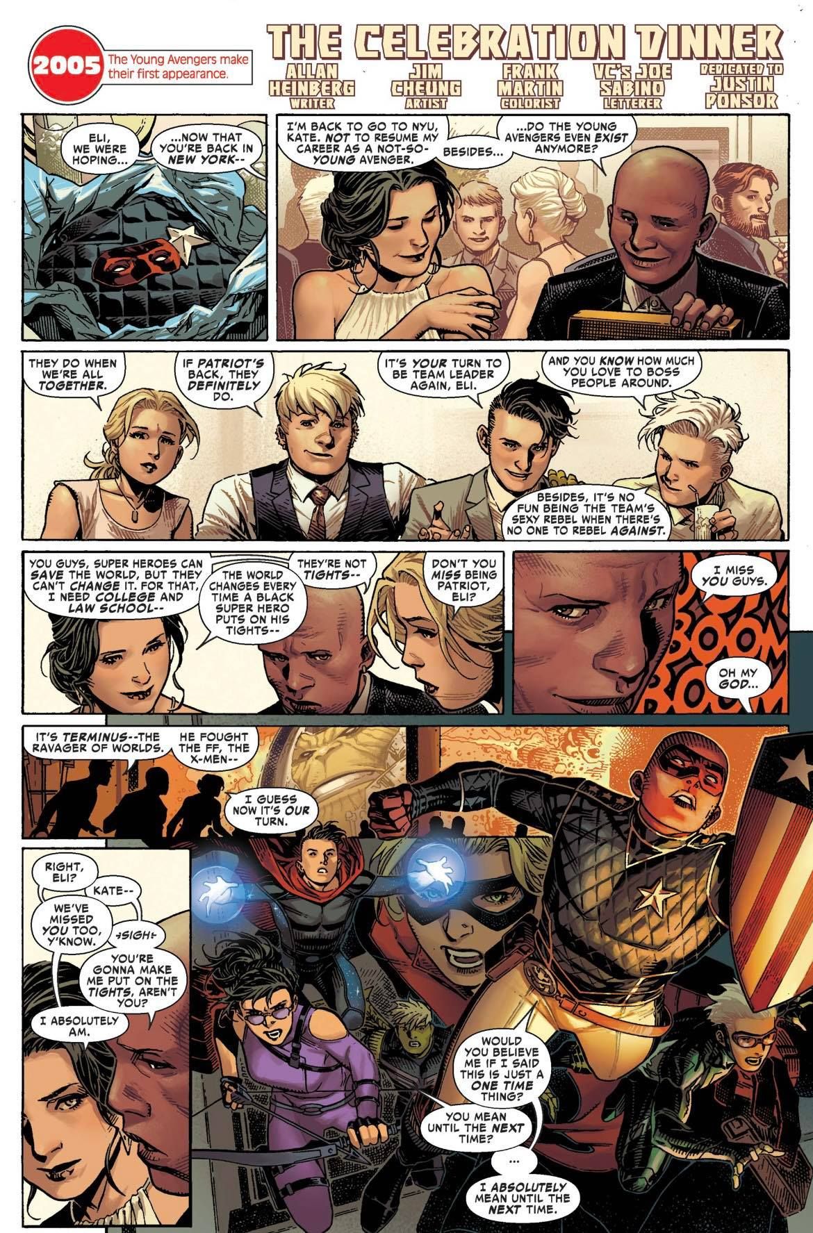 Young Avengers meet up for dinner in Marvel #1000.