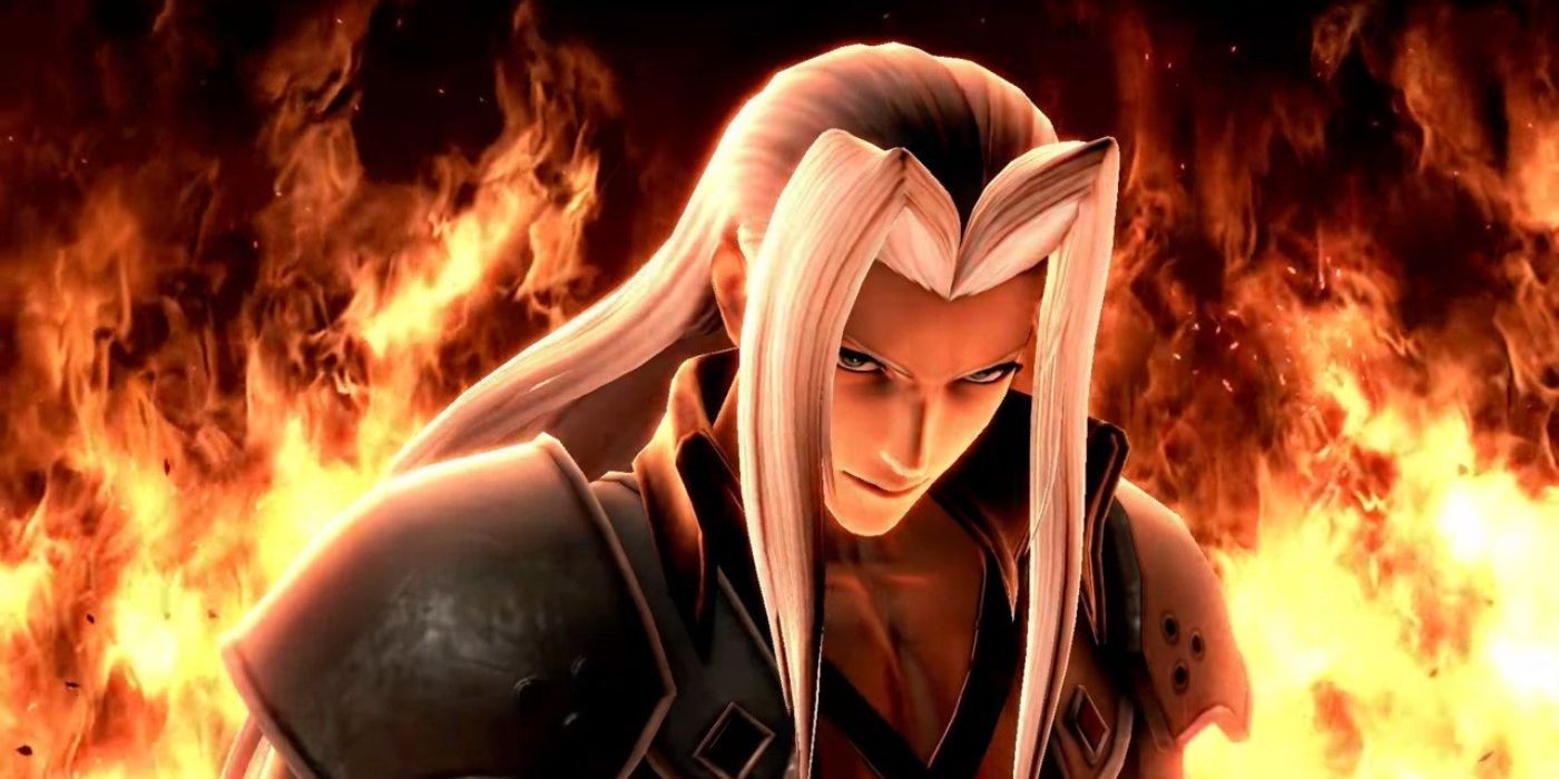 Sephiroth from Final Fantasy surrounded by flames.