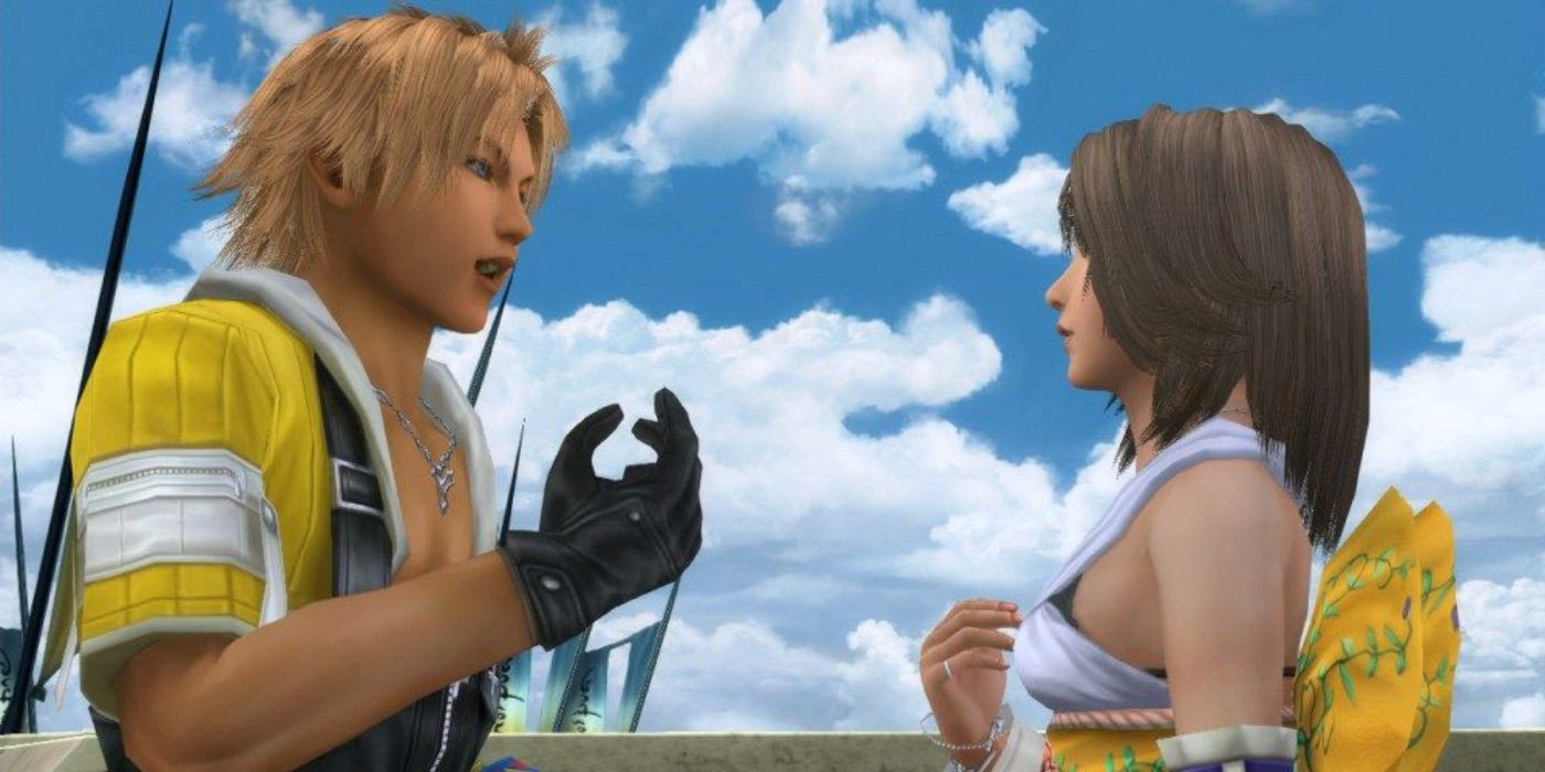 Yuna and Tidus having a conversation in Final Fantasy X