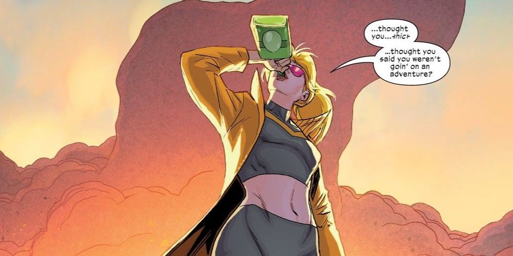 Boom Boom (Tabitha Smith) takes a swig from a bottle in New Mutants