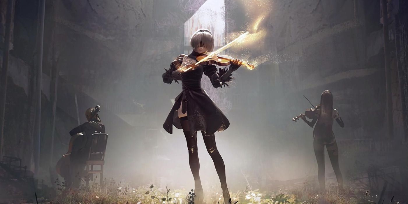 2B from Nier Automata playing the violin