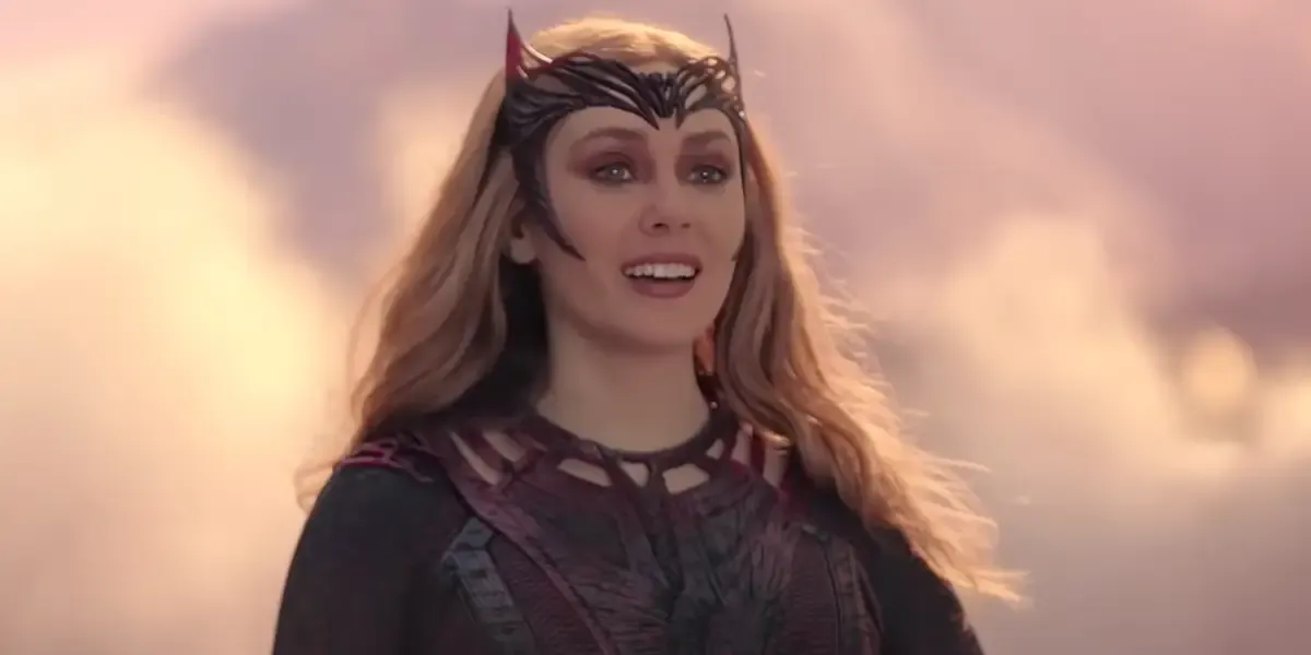 Wanda Maximoff as the scarlet witch talking in air