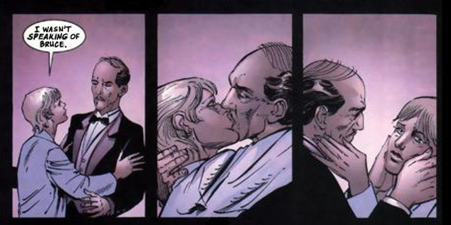 Alfred Pennyworth and Dr. Leslie Thompkins kiss DC Comics
