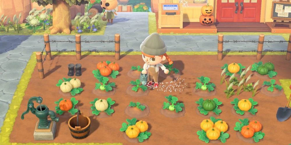 A player in their field in Animal Crossing New Horizons game.