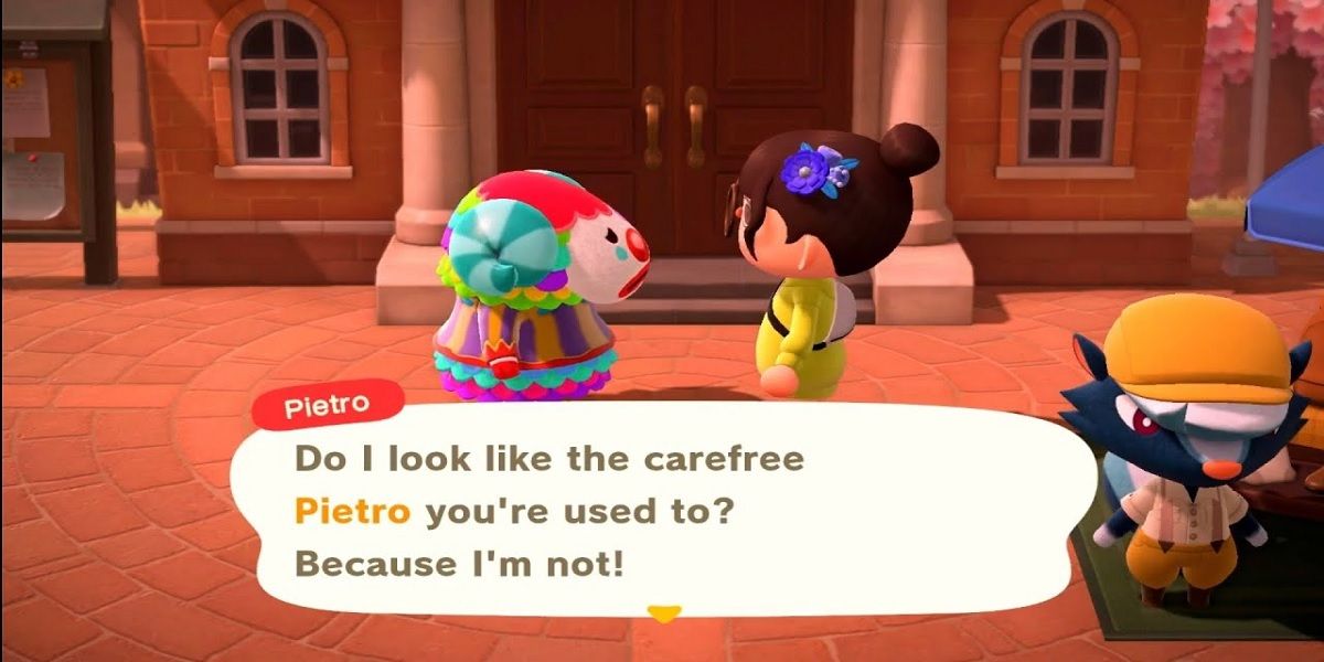 Pietro talking to the villager in Animal Crossing: New Horizons