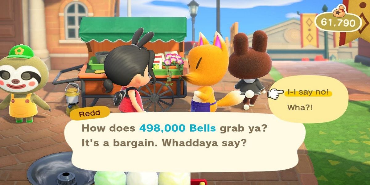 Redd making a sale in Animal Crossing: New Horizons